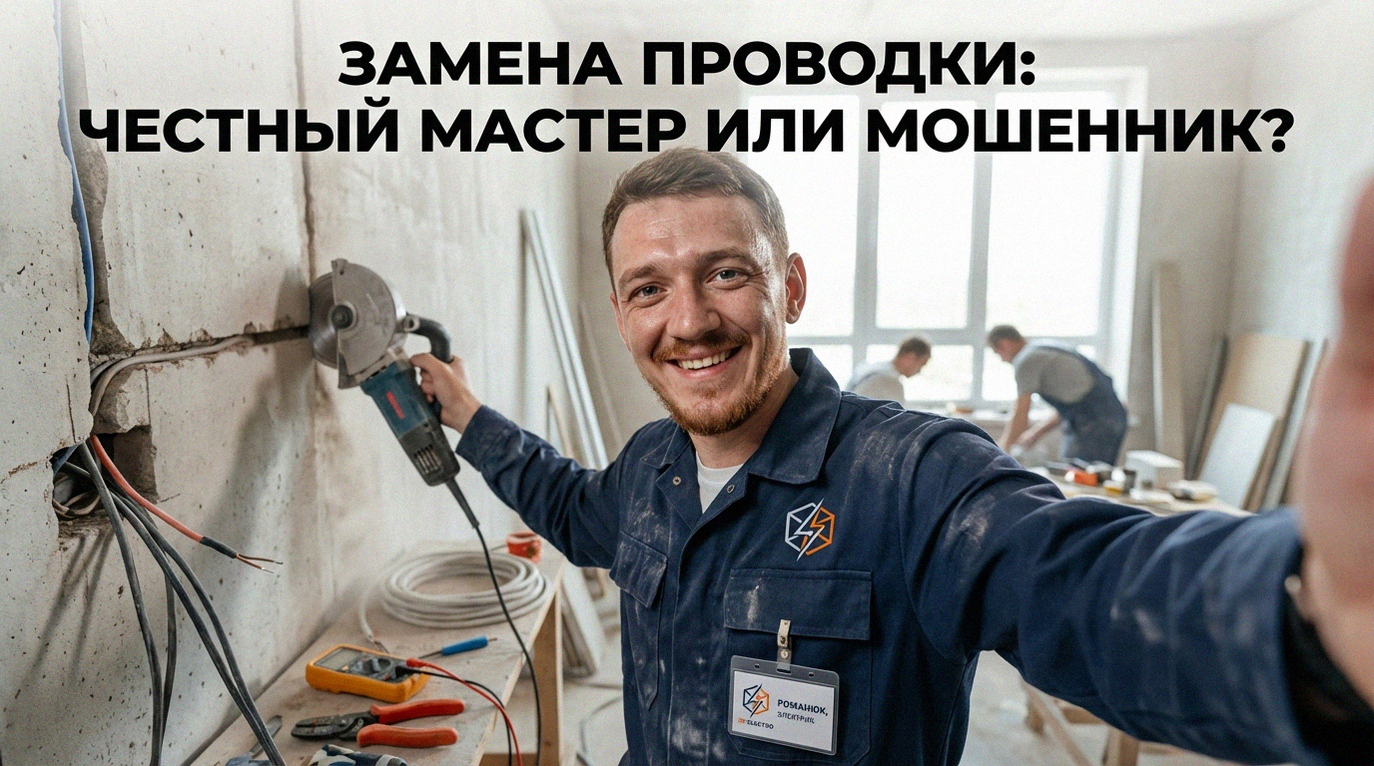 Иллюстрация к статье о безопасном выборе компании для замены электропроводки и защите от мошенников