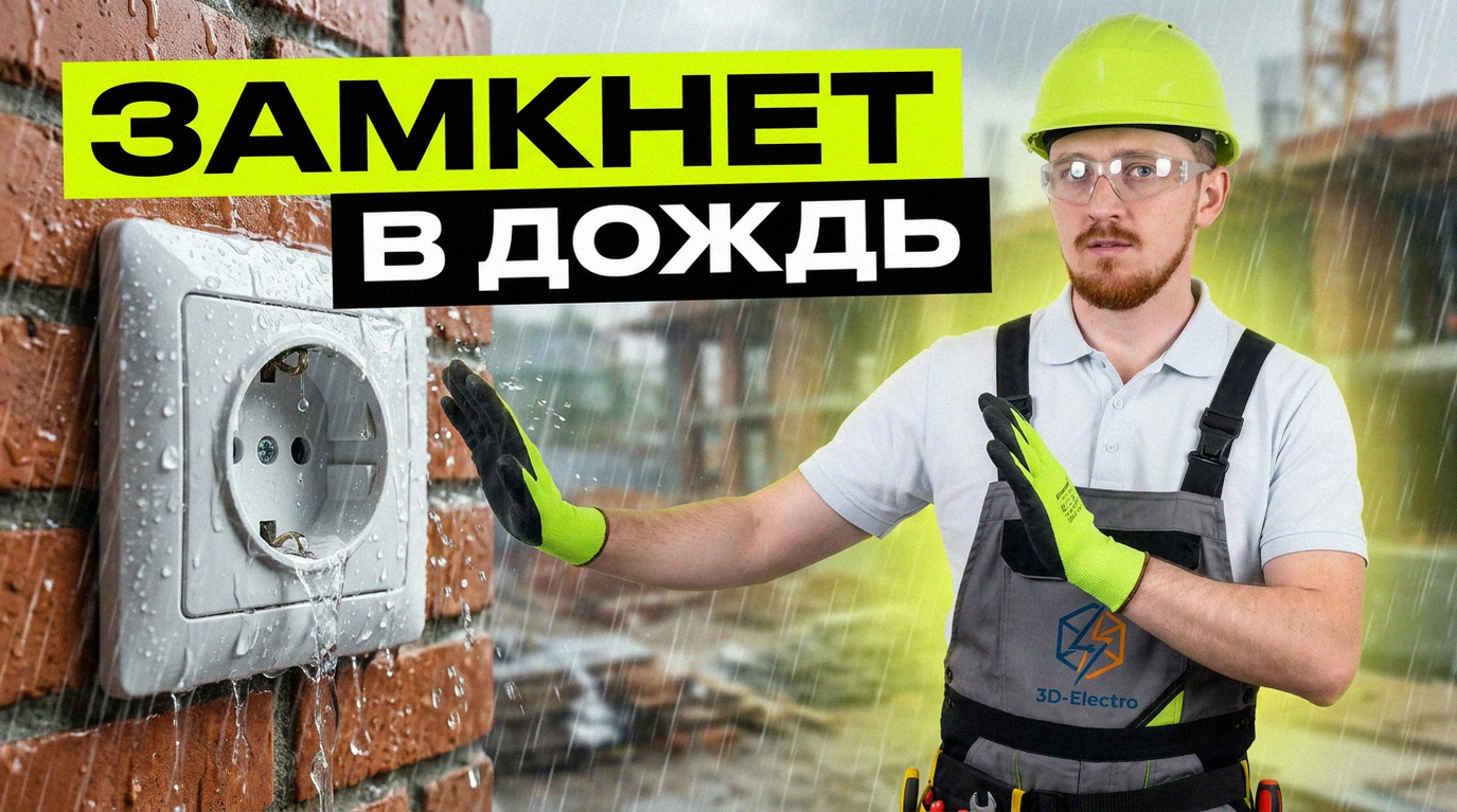 Наружная влагозащищенная розетка с крышкой на фасаде дома